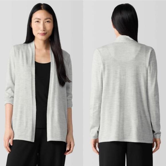 Eileen Fisher 100% Fine Merino Wool Open Front Cardigan Sweater Grey Women’s XL - Picture 13 of 13
